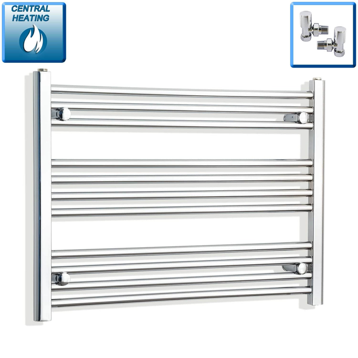 With Angled Valves 600 x 700 Heated Straight Towel Radiator Chrome