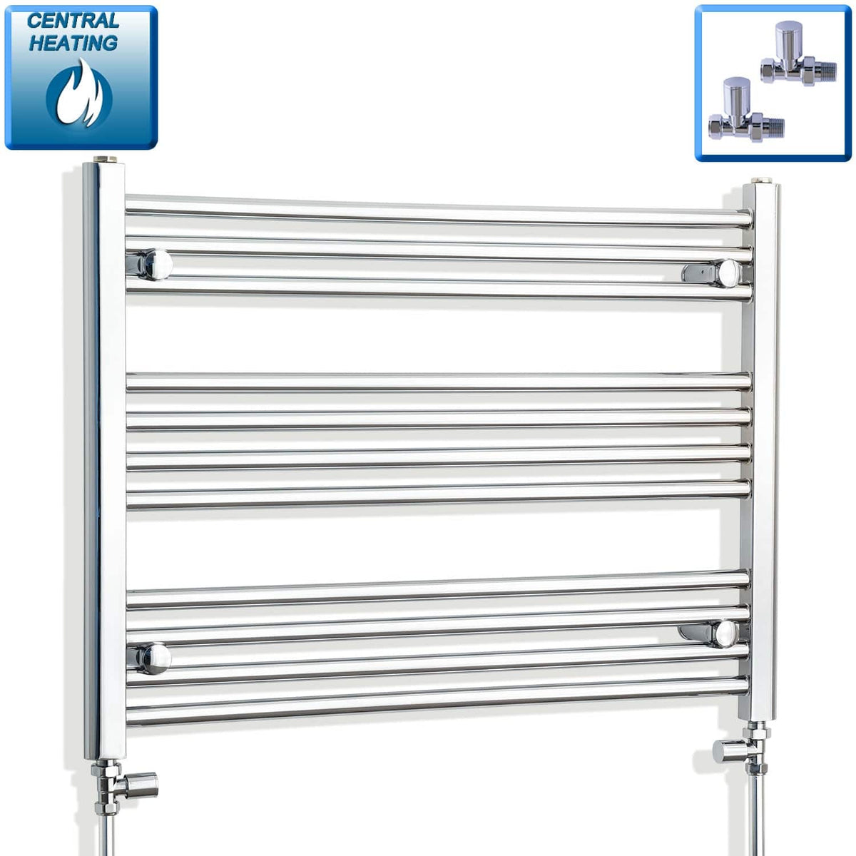 With Straight Inline Valves 600 x 700 Heated Straight Towel Radiator Chrome