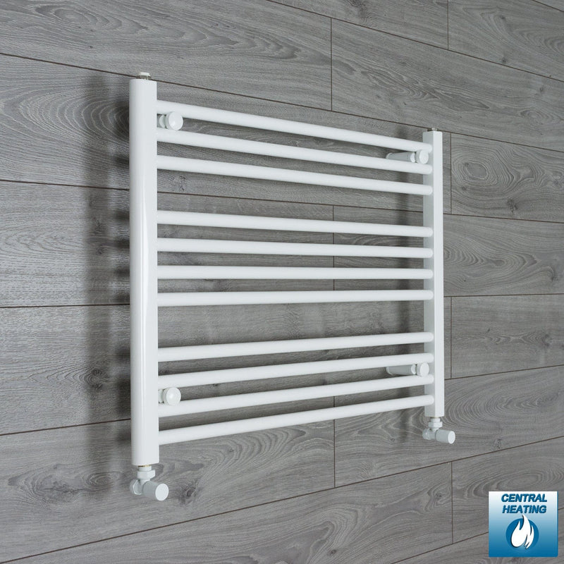 With Angled Valves 600 x 800 Heated Towel Rail Radiator Flat White Central Heating