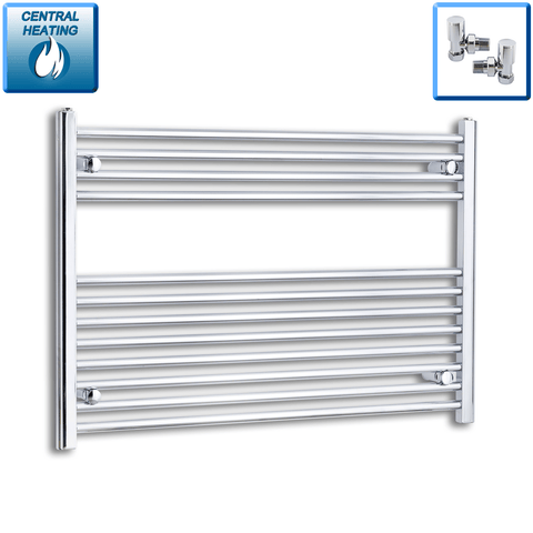 With Angled Valves 700 x 1000 Heated Straight Towel Rail Radiator Chrome