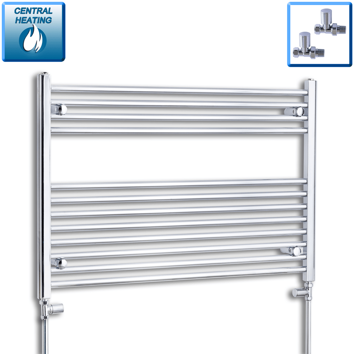 With Straight Inline Valves 700 x 1000 Heated Straight Towel Rail Radiator Chrome