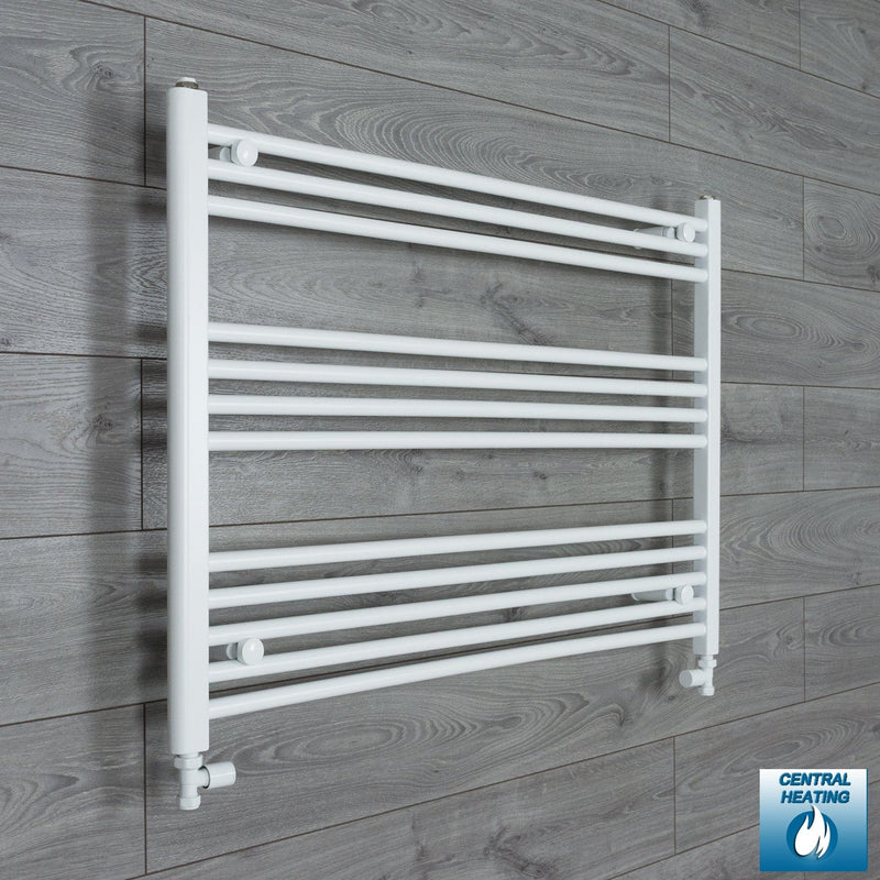 With Straight Inline Valves 700 x 1000 Heated Towel Radiator Flat White Central Heating