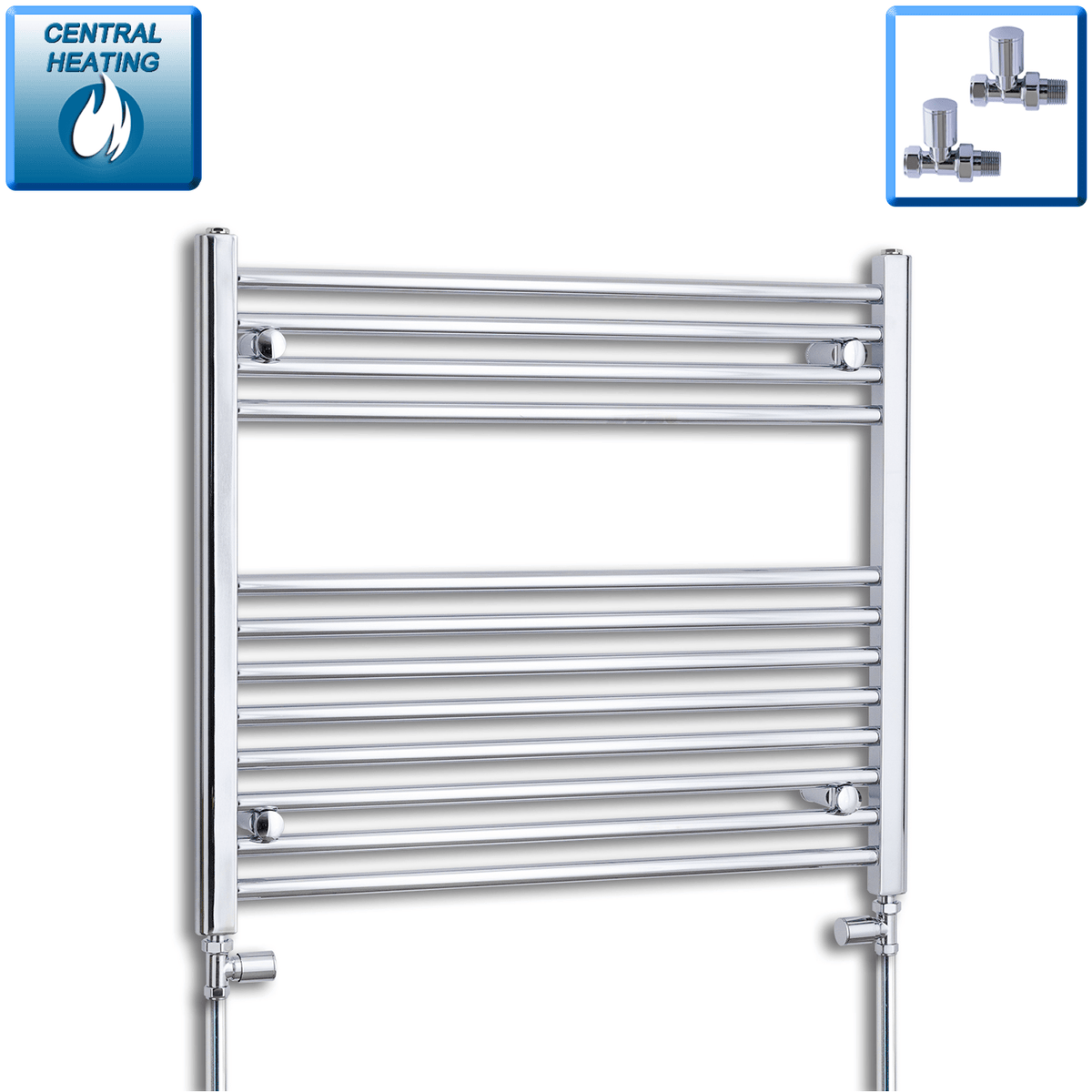 With Straight Inline Valves 700 x 800 Heated Straight Towel Rail Radiator Chrome