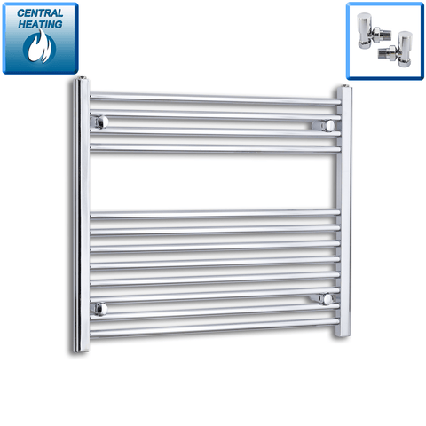 With Angled Valves 700 x 800 Heated Straight Towel Rail Radiator Chrome