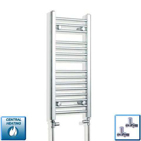 With Straight Inline Valves 800 mm High 300 mm Wide Chrome Towel Rail Central Heating