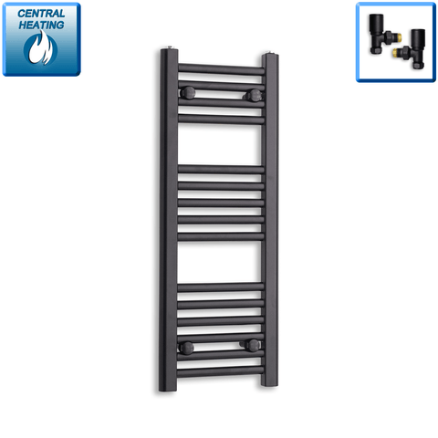 With Angled Valves 800 mm High x 300 mm Wide Flat Black Heated Towel Radiator