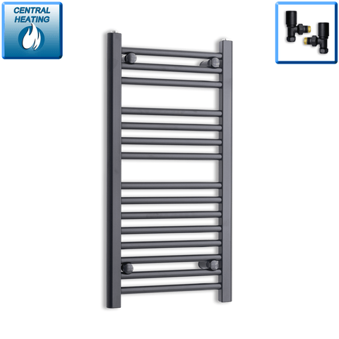 With Angled Valves 800 mm High x 400 mm Wide Heated Towel Radiator Flat Black