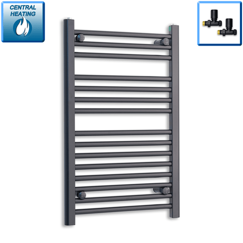 With Straight Inline Valves 800 mm High x 450 mm Wide Heated Towel Radiator Flat Black