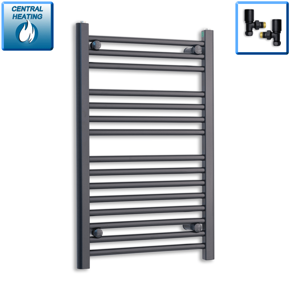 With Angled Valves 800 mm High x 450 mm Wide Heated Towel Radiator Flat Black