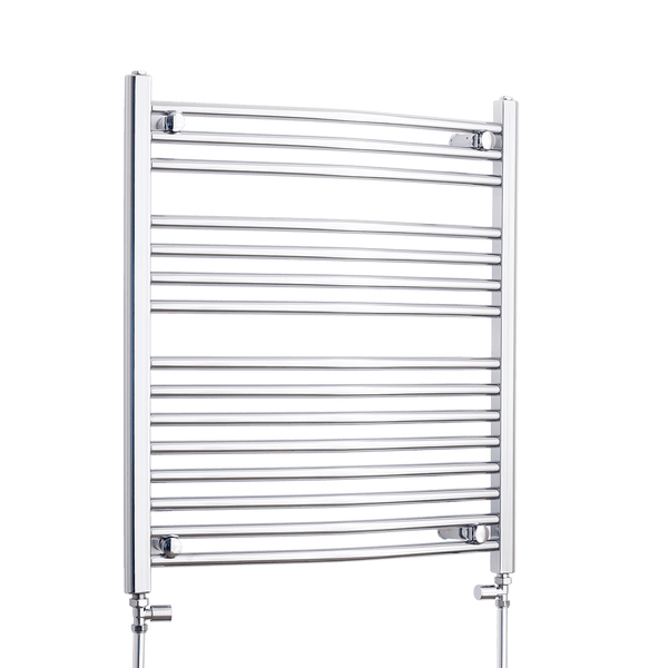 With Straight Inline Valves 800 mm High x 750 mm Wide Heated Curved Towel Rail Chrome