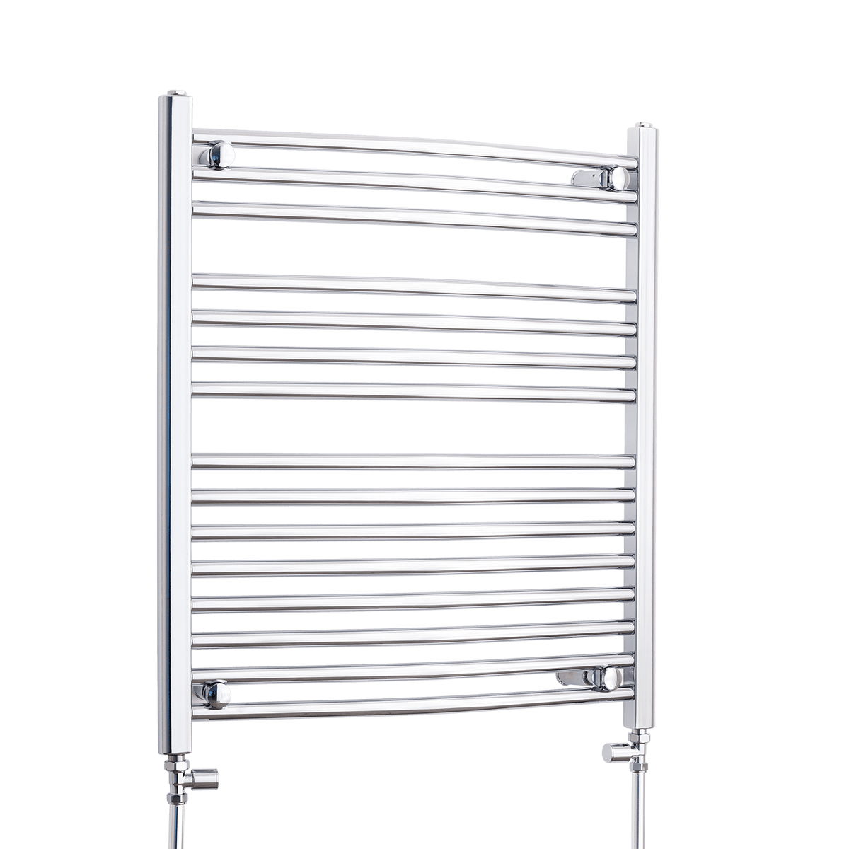 With Straight Inline Valves 800 mm High x 750 mm Wide Heated Curved Towel Rail Chrome