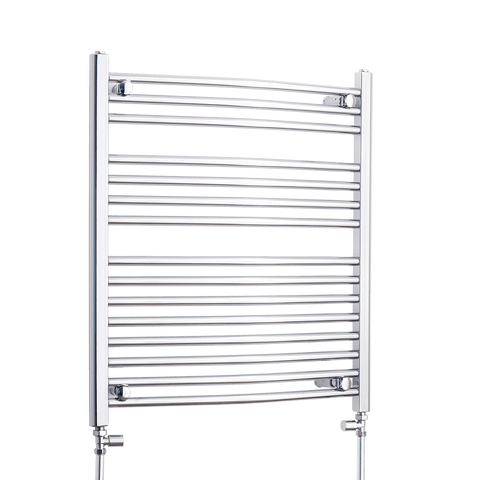 With Straight Inline Valves 800 mm High x 750 mm Wide Heated Curved Towel Rail Chrome