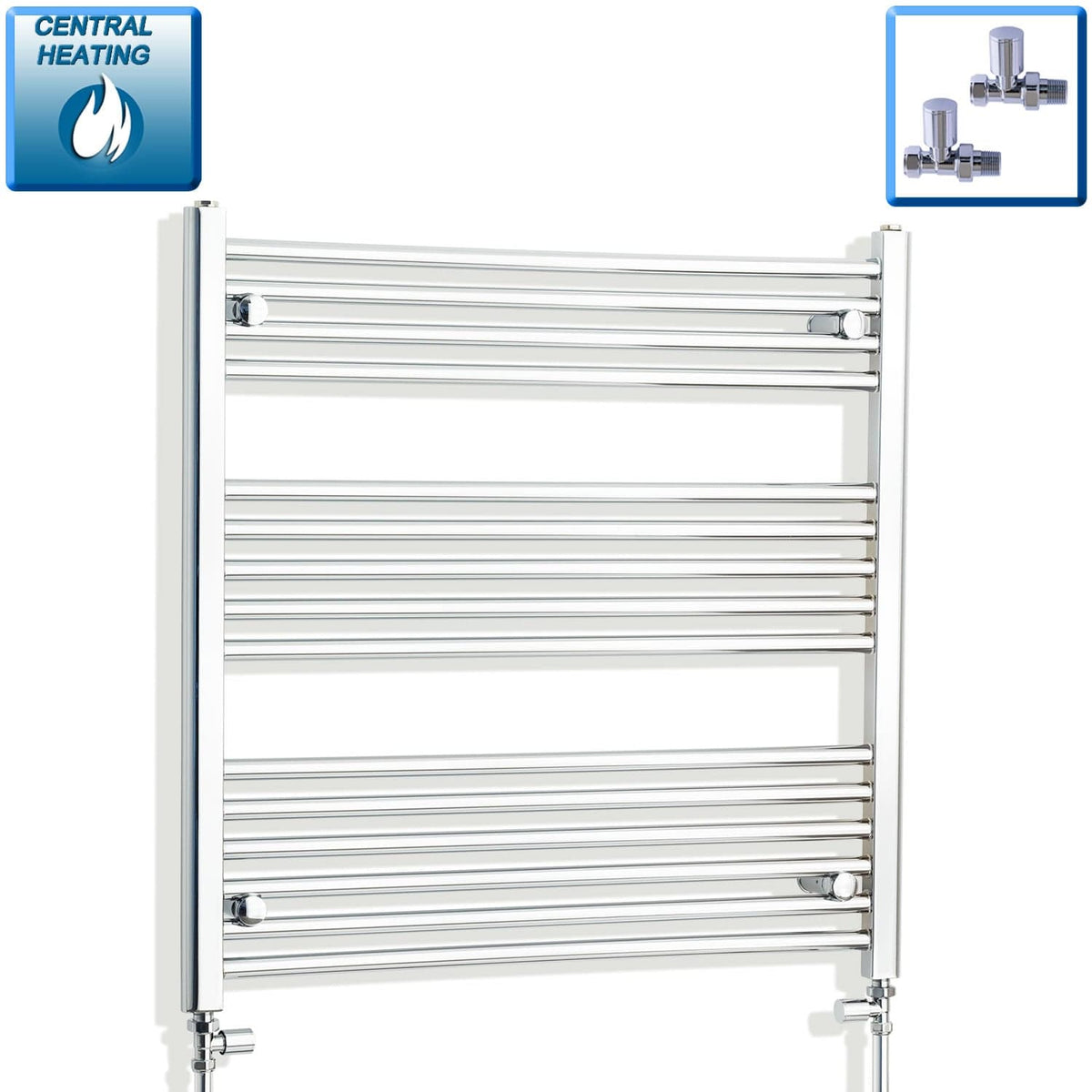 With Straight Inline Valves 800 mm High x 750 mm Wide Heated Straight Towel Rail Chrome