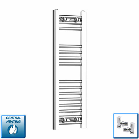 With Angled Valves 800 x 200 Heated Straight Towel Rail Radiator Chrome