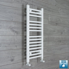 With Angled Valves 800 x 300 Heated Towel Rail Radiator Flat White