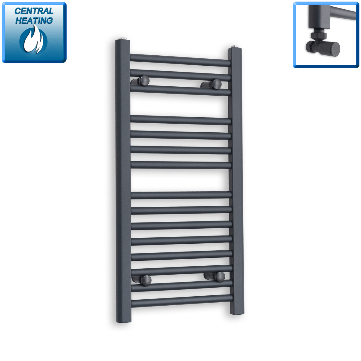 With Angled Valves 800 x 400 Heated Straight Anthracite-Sand Grey Towel Rail