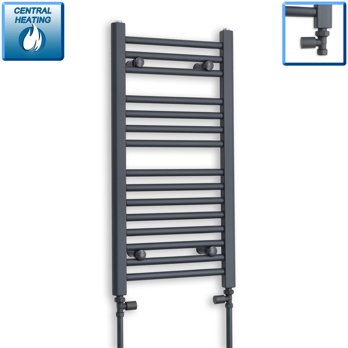 With Straight Inline Valves 800 x 400 Heated Straight Anthracite-Sand Grey Towel Rail