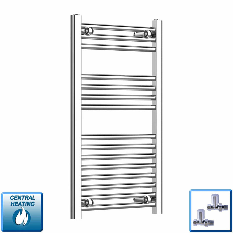 Straight / With Straight Inline Valves 800 x 500 Heated Flat or Curved Towel Radiator Chrome