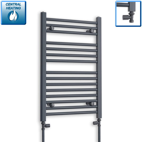 With Straight Inline Valves 800 x 500 Heated Straight Anthracite-Sand Grey Towel Rail