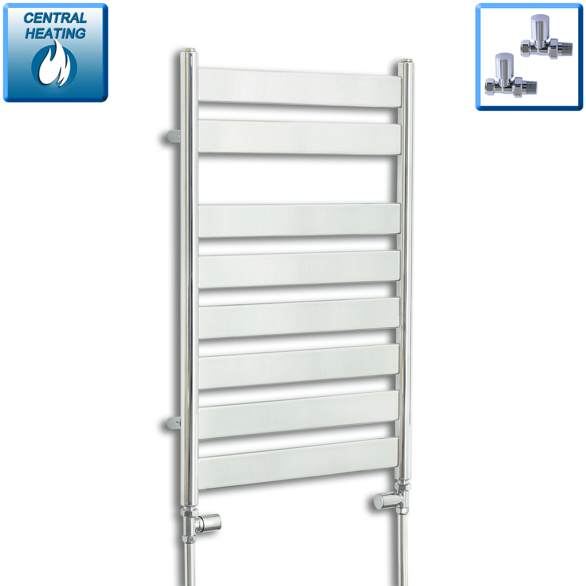 With Straight Inline Valves 800 x 500 mm Chrome Heated Flat Panel Towel Rail Radiator Central heating