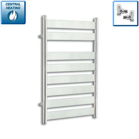 With Angled Valves 800 x 500 mm Chrome Heated Flat Panel Towel Rail Radiator Central heating