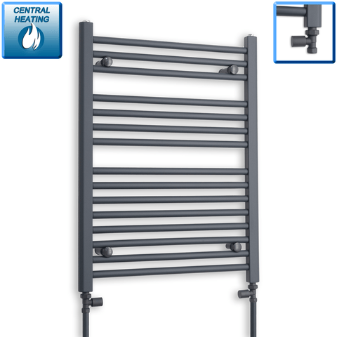 With Straight Inline Valves 800 x 600 Heated Straight Anthracite-Sand Grey Towel Rail