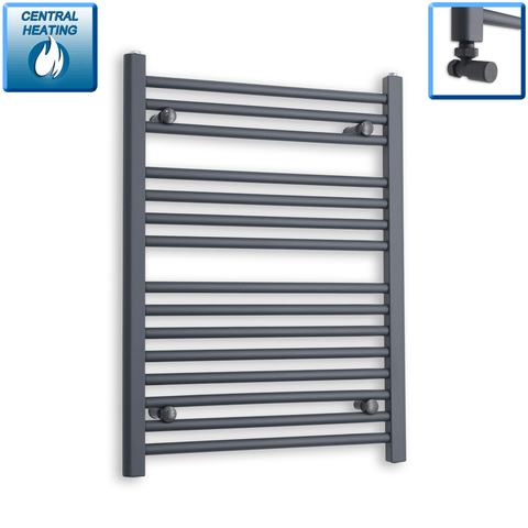 With Angled Valves 800 x 600 Heated Straight Anthracite-Sand Grey Towel Rail