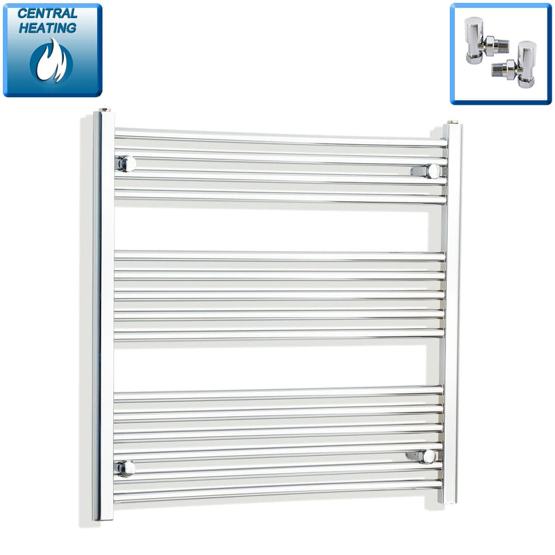 With Angled Valves 800 x 850 Heated Straight Towel Rail Radiator Chrome