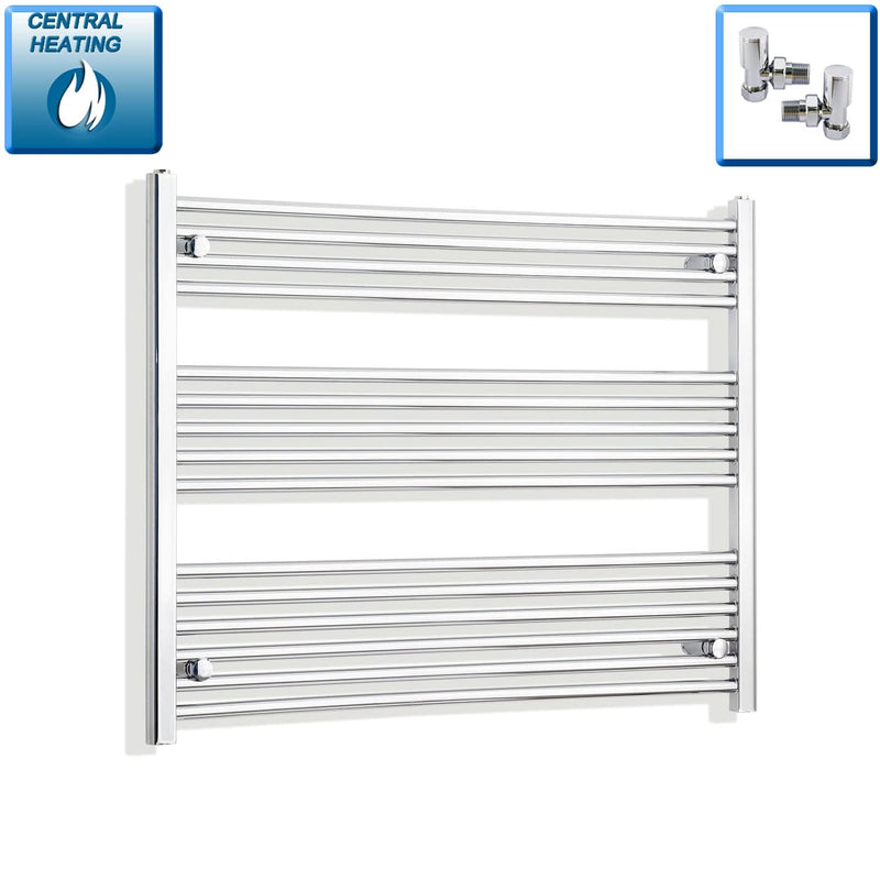 With Angled Valves 800 x 950 Heated Straight Towel Rail Radiator Chrome