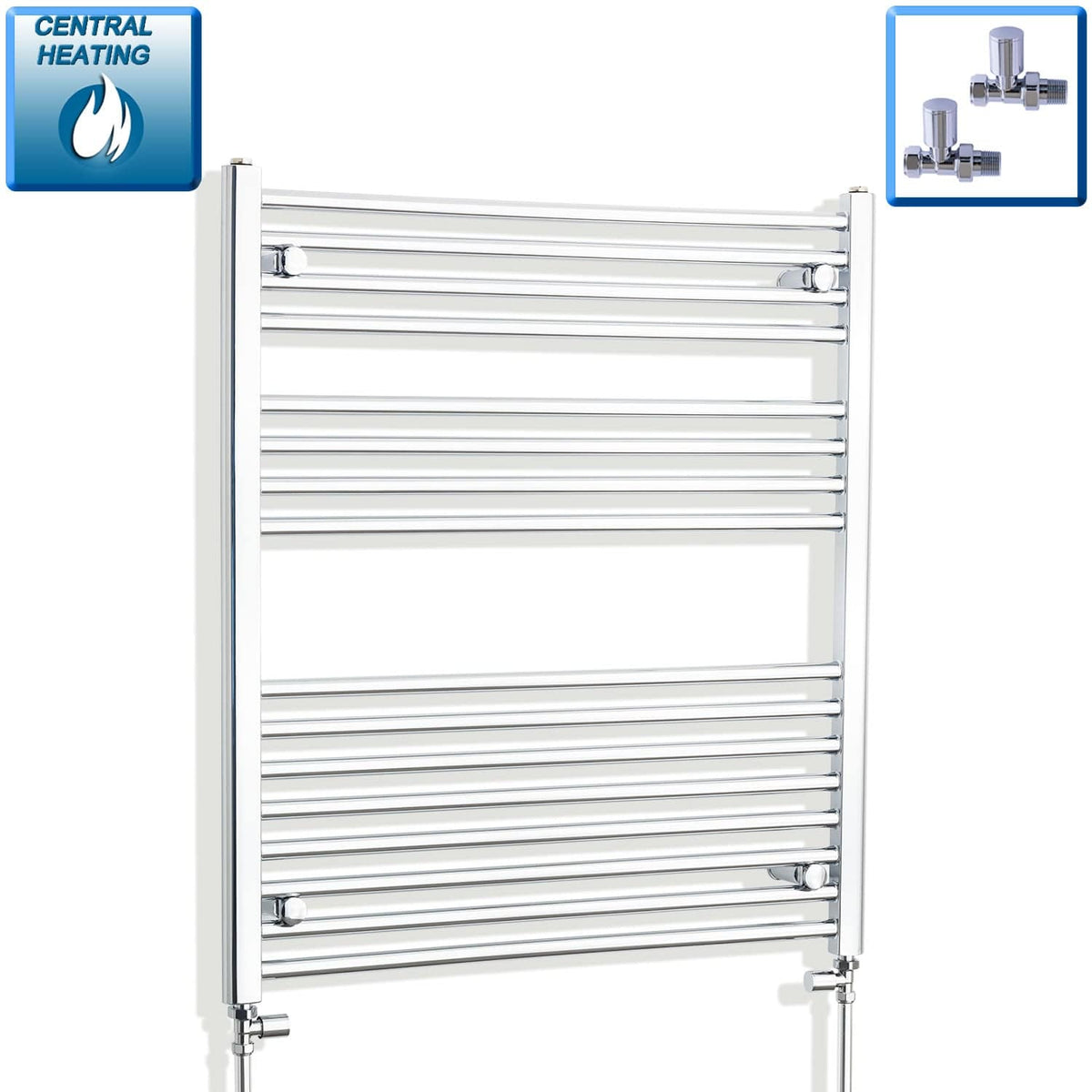 With Straight Inline Valves 900 x 800 Heated Straight Towel Rail Radiator Chrome