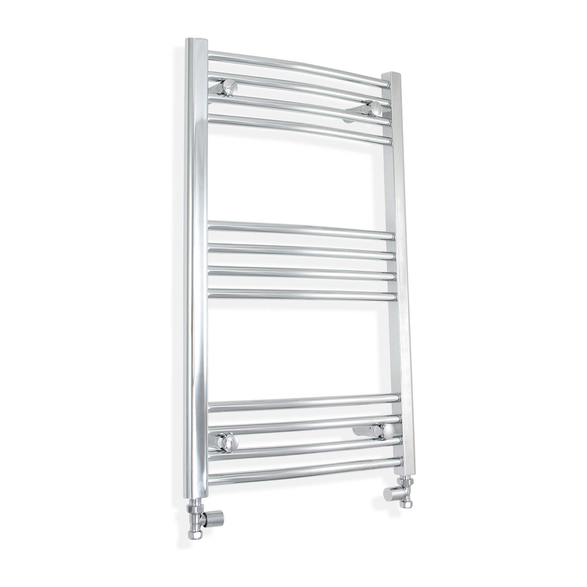 600mm Wide 800mm High Curved Chrome Towel Rail Radiator With Straight Valve