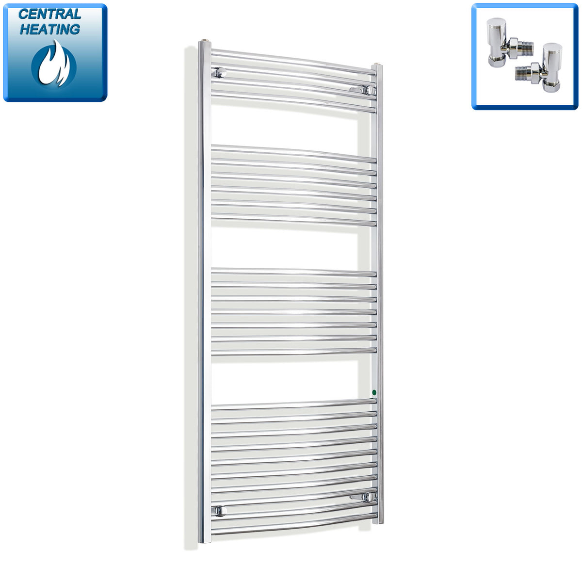 750mm x 1600mm High Curved Chrome Towel Rail Radiator With Angled Valves