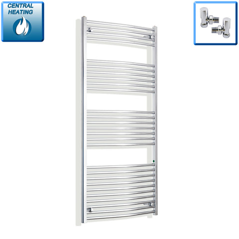 750mm x 1600mm High Curved Chrome Towel Rail Radiator With Angled Valves