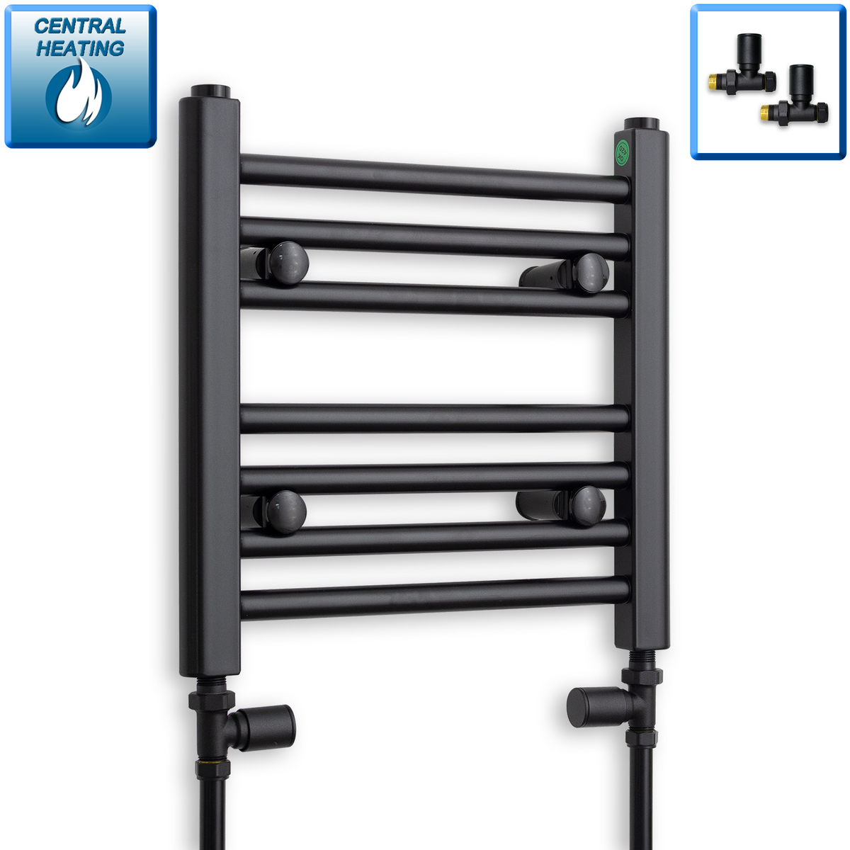 400 mm High x 400 mm Wide Flat Black Heated Towel Radiator central heating