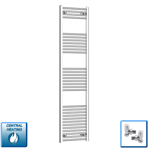 1800mm High x 500mm Wide Heated Flat or Curved Towel Radiator Chrome angle valve