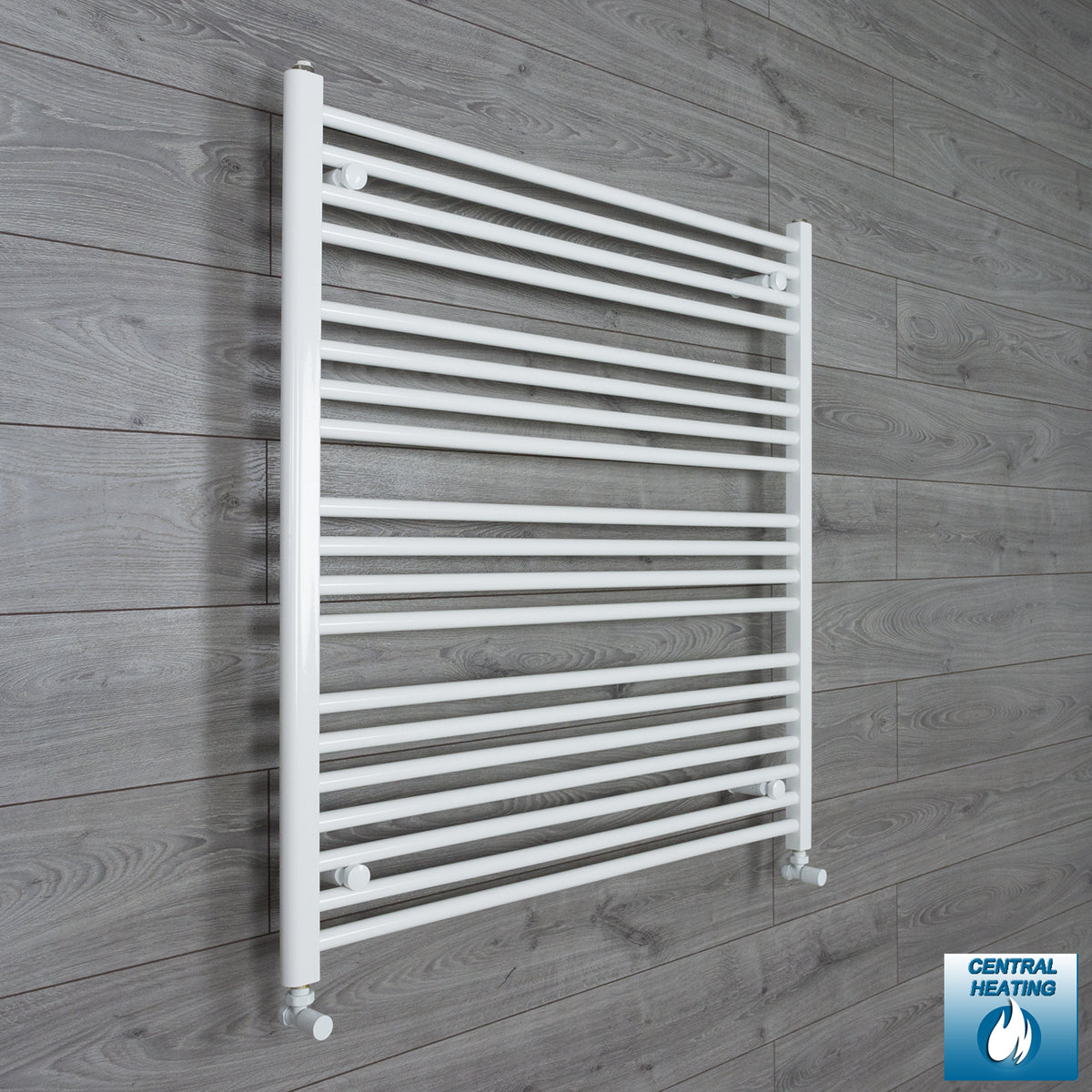 1000mm Wide 1000mm High White Towel Rail Radiator With Angled Valve