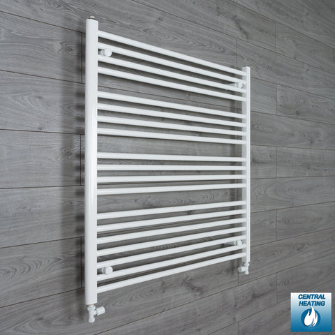 950mm Wide 1000mm High White Towel Rail Radiator With Straight Valve