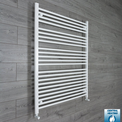 950mm Wide 1200mm High White Towel Rail Radiator With Angled Valve