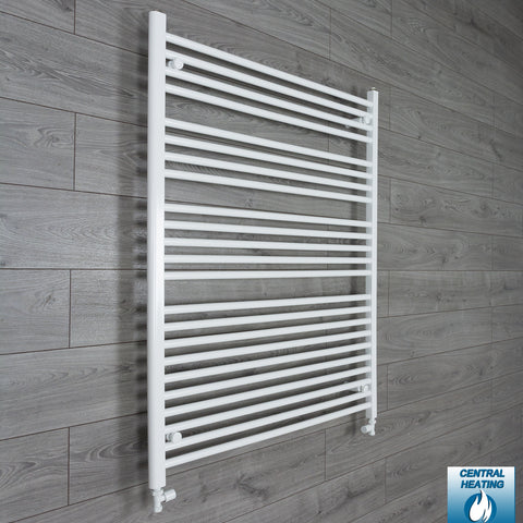 1000mm Wide 1200mm High White Towel Rail Radiator With Straight Valve