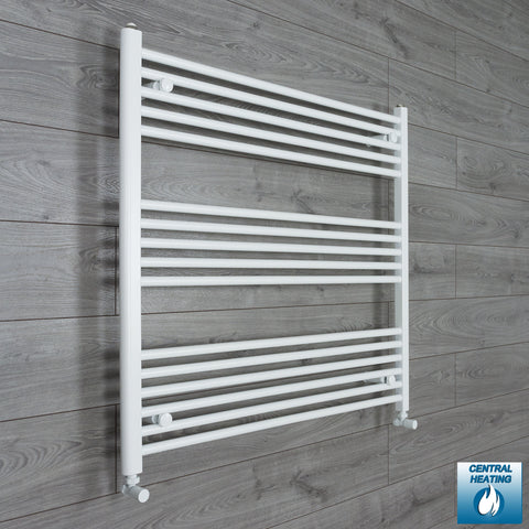 1000mm Wide 900mm High White Towel Rail Radiator With Angled Valve