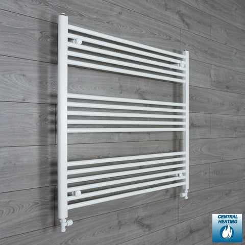 1000mm Wide 900mm High White Towel Rail Radiator With Straight Valve