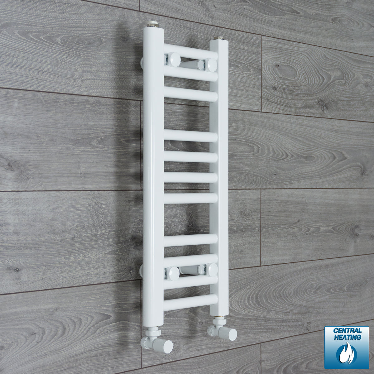 250mm Wide 600mm High White Towel Rail Radiator With Angled Valve