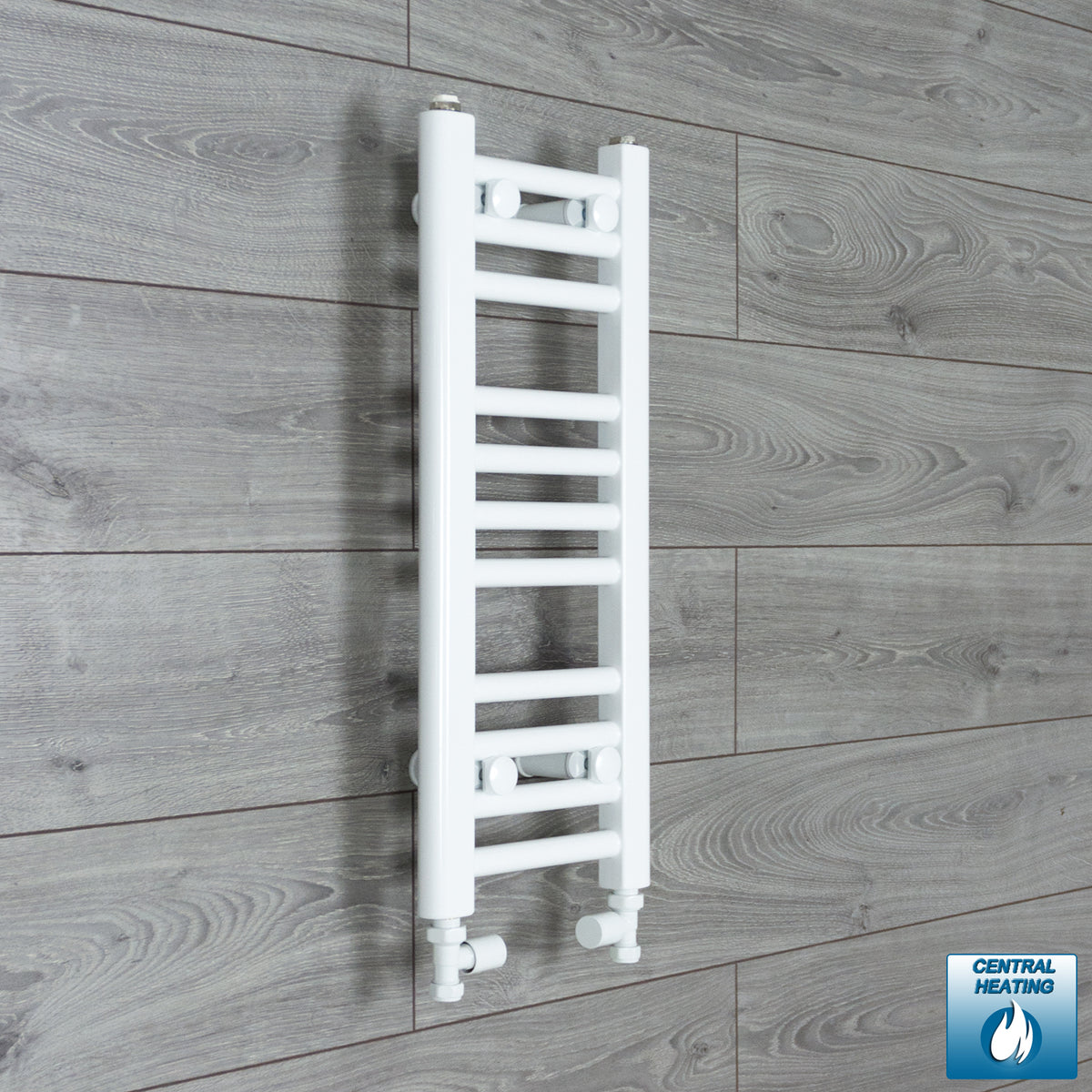 200mm Wide 600mm High White Towel Rail Radiator With Straight Valve