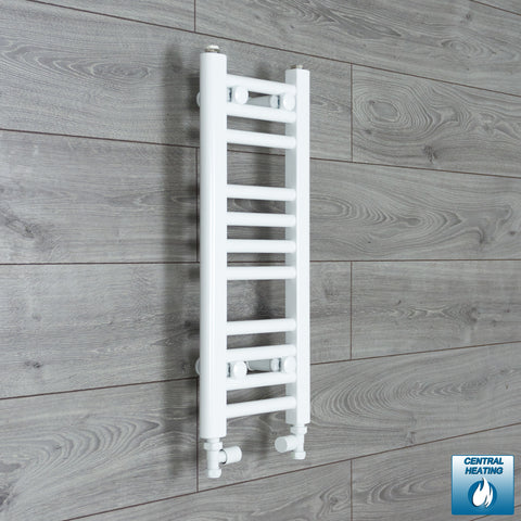 300mm Wide 600mm High White Towel Rail Radiator With Straight Valve
