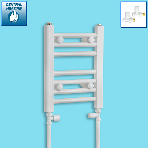 300mm Wide 400mm High White Towel Rail Radiator With Straight Valve