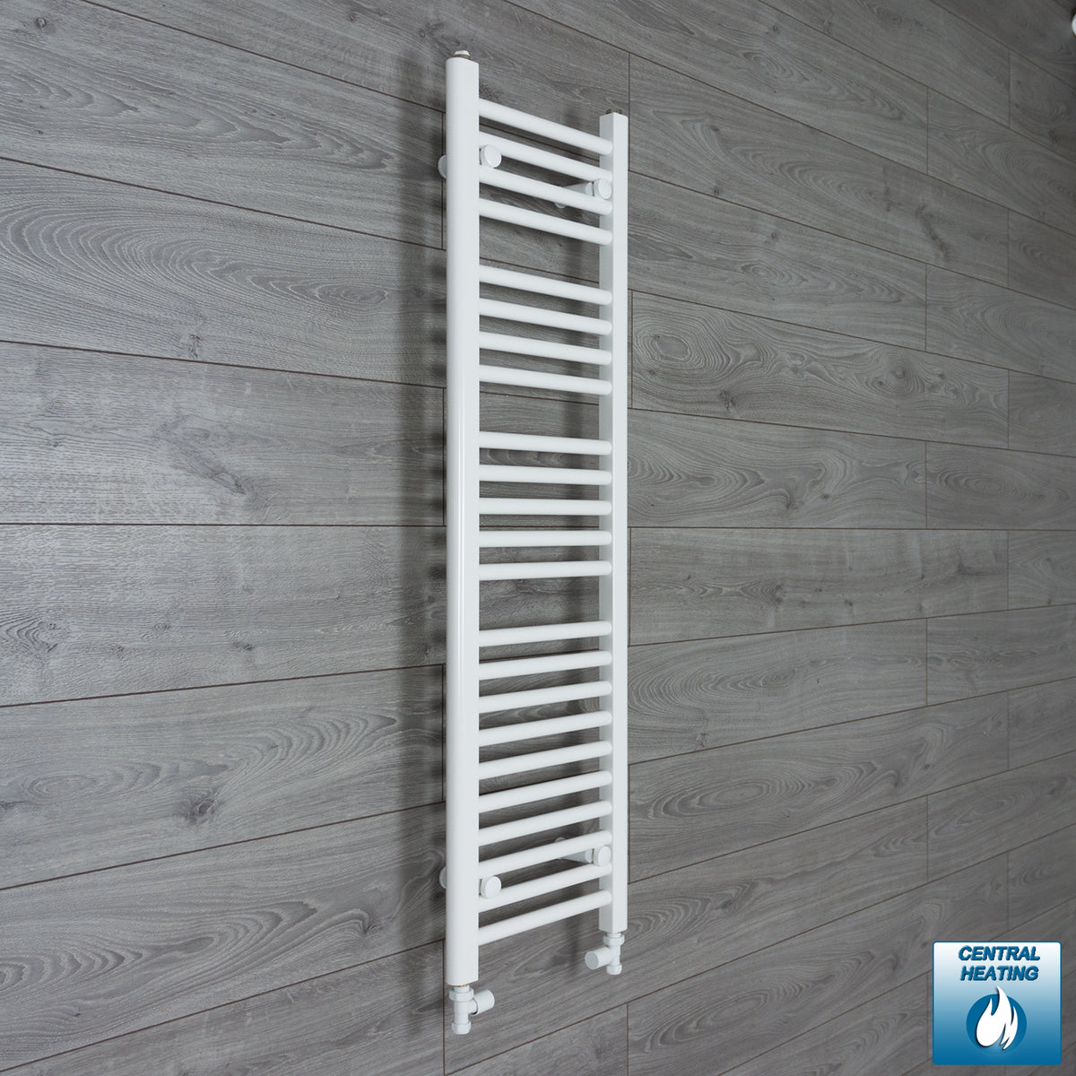 300mm Wide 1200mm High White Towel Rail Radiator With Straight Valve
