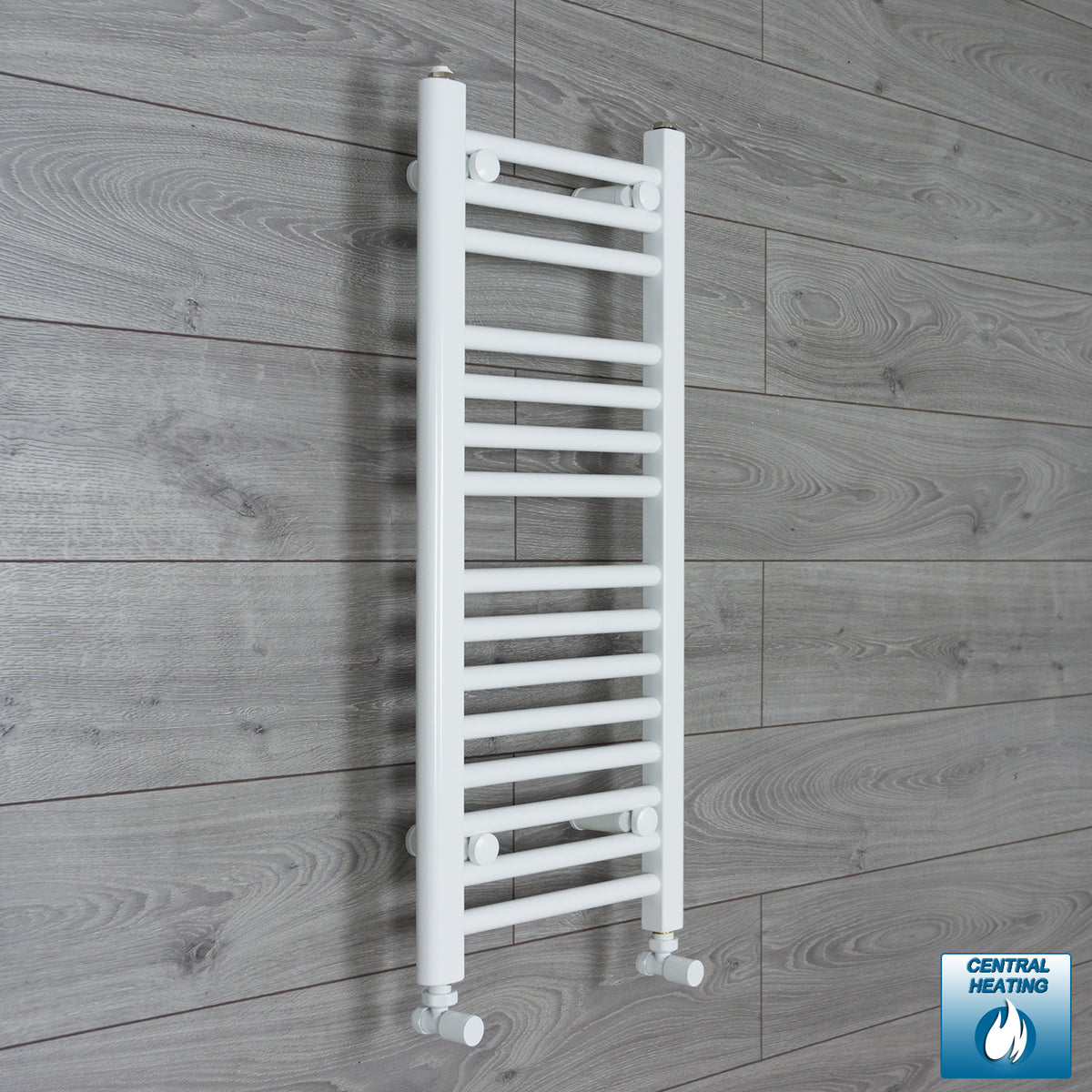 300mm Wide 800mm High White Towel Rail Radiator With Angled Valve
