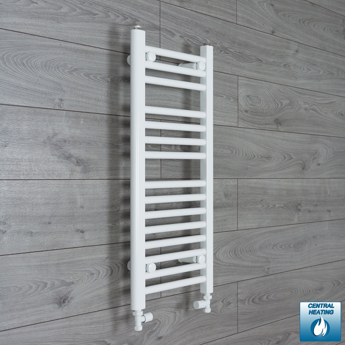 350mm Wide 800mm High White Towel Rail Radiator With Straight Valve
