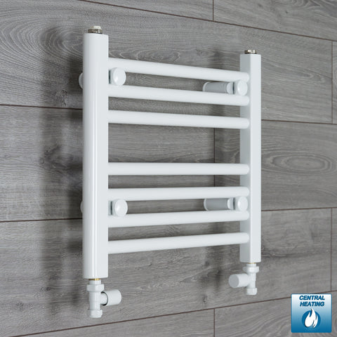 400mm Wide 400mm High White Towel Rail Radiator With Straight Valve