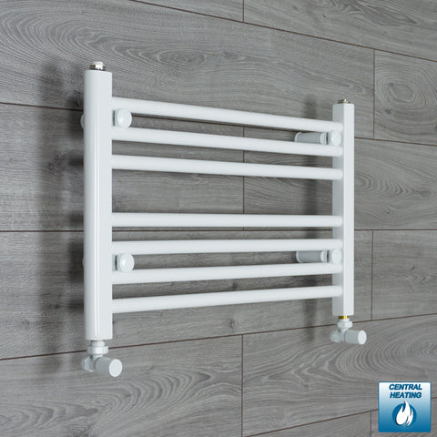 700mm Wide 400mm High White Towel Rail Radiator With Angled Valve